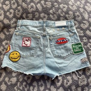 EUC Re/done Originals patch work distressed blue Jean denim shorts size 27